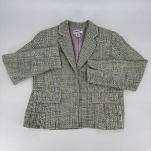 Pendleton Silk Tweed Blazer Jacket Green‎ Lavender Trim Women's Size 10 Lined